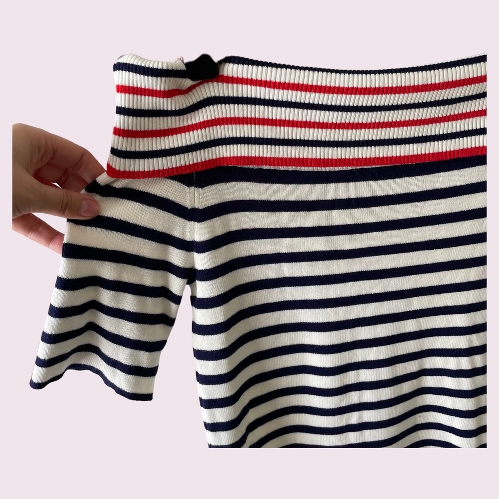 OASIS Striped Very Stretch Knit Short Sleeve Marine Style Top Size 12 - Picture 3 of 5